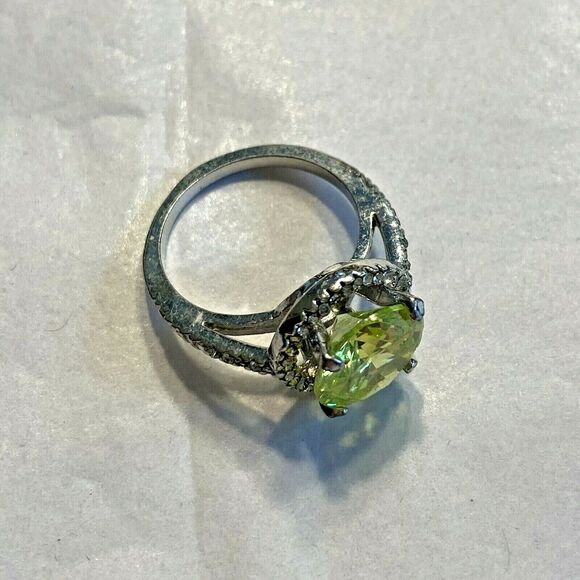 Silver Cocktail Ring 5.5 Chartreuse Green & White - Picture 4 of 5